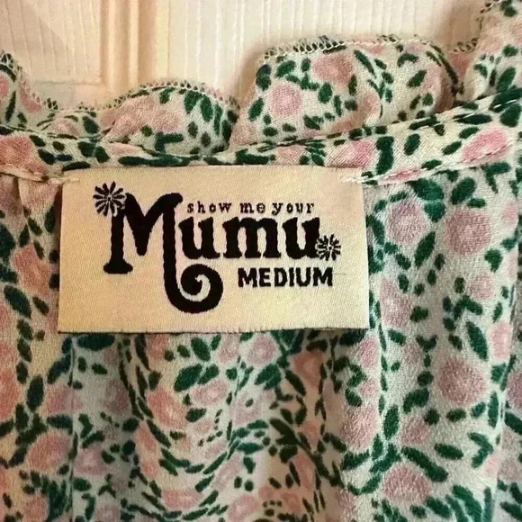 Show me your Mumu Charlene peony please tunic top pink green floral Sz Medium - Picture 2 of 6